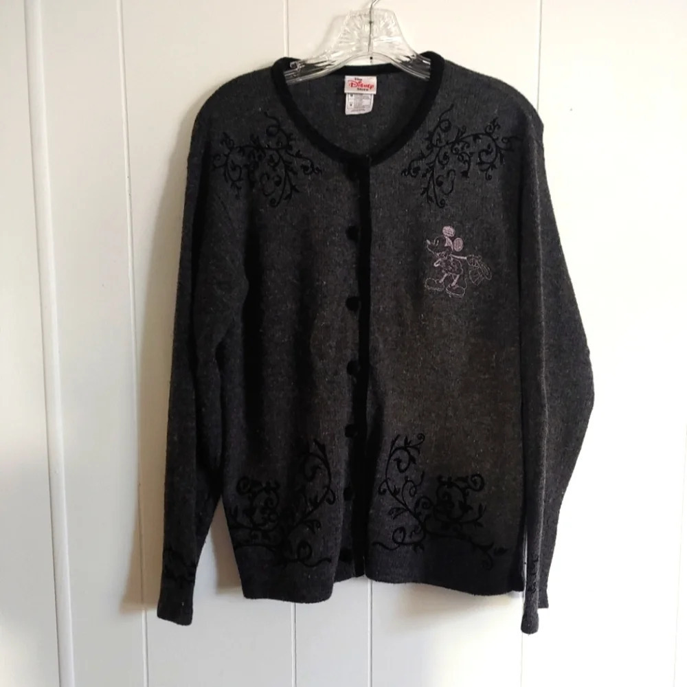 Vintage Disney Store Mickey Mouse Sweater Cardigan Medium, Wool Blend Dark grey